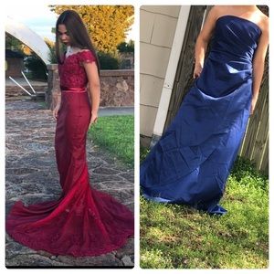 Two prom dresses burgundy and blue